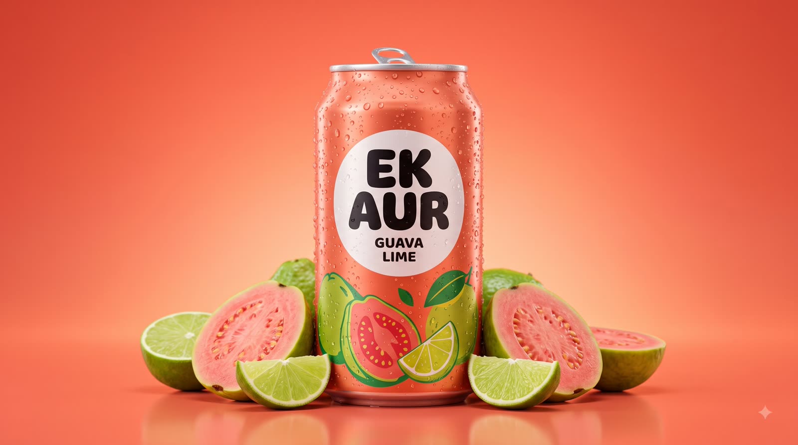Ek Aur Guava Lime can with guava halves and lime wedges