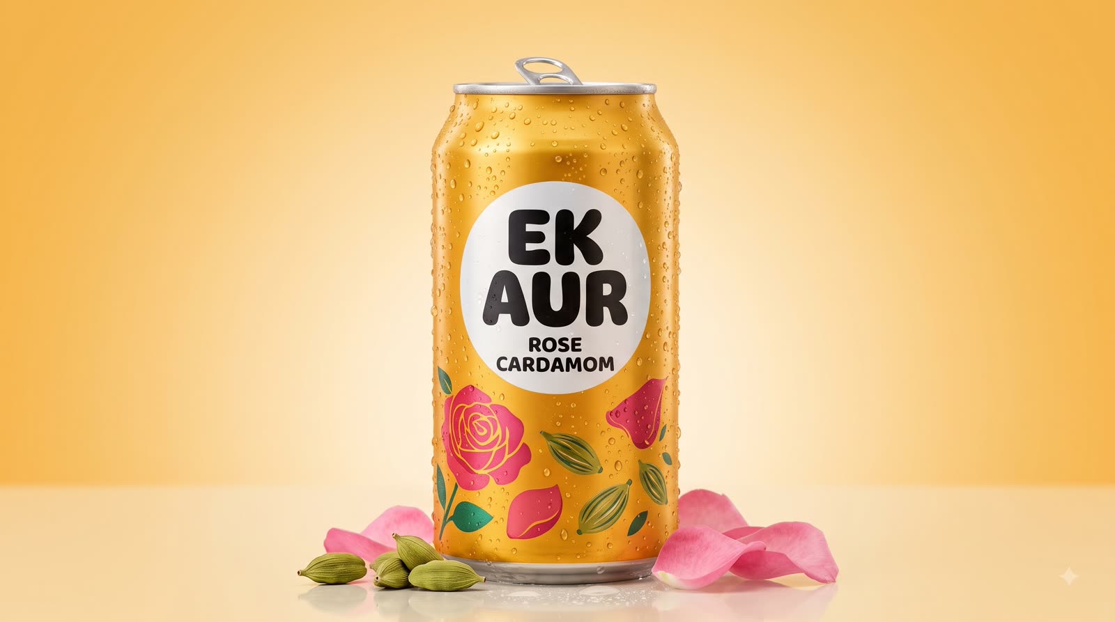 Ek Aur Rose Cardamom can with rose petals and cardamom pods